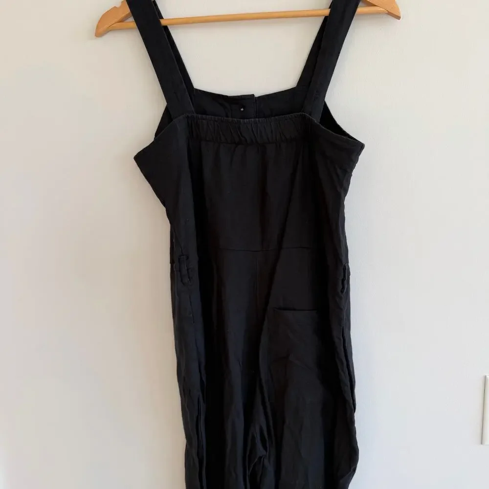 Everlane The Linen Picnic Straight Leg Square Neck Jumpsuit Washed Black 0